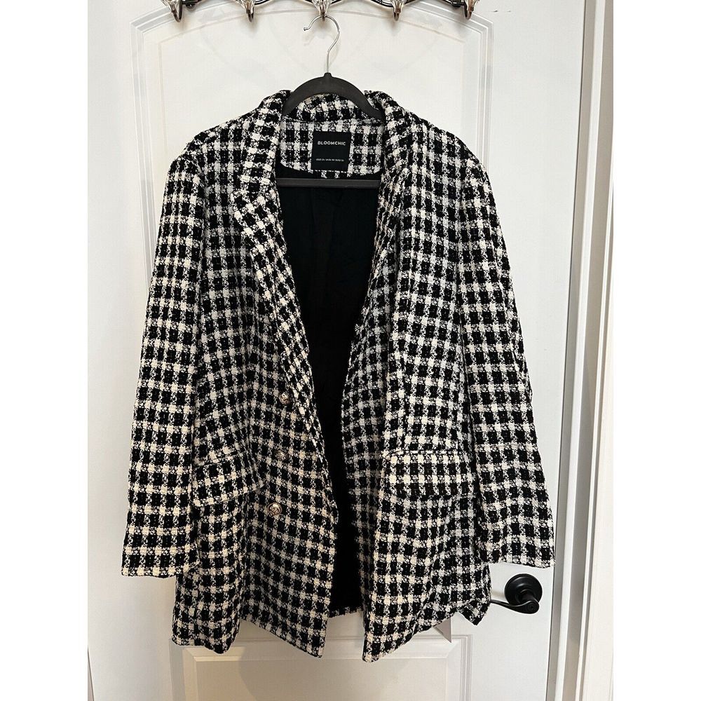 Bloomchic Women's Black & White Plaid Blazer Dressy Jacket Plus Size 22/24 NWT - Picture 1 of 9